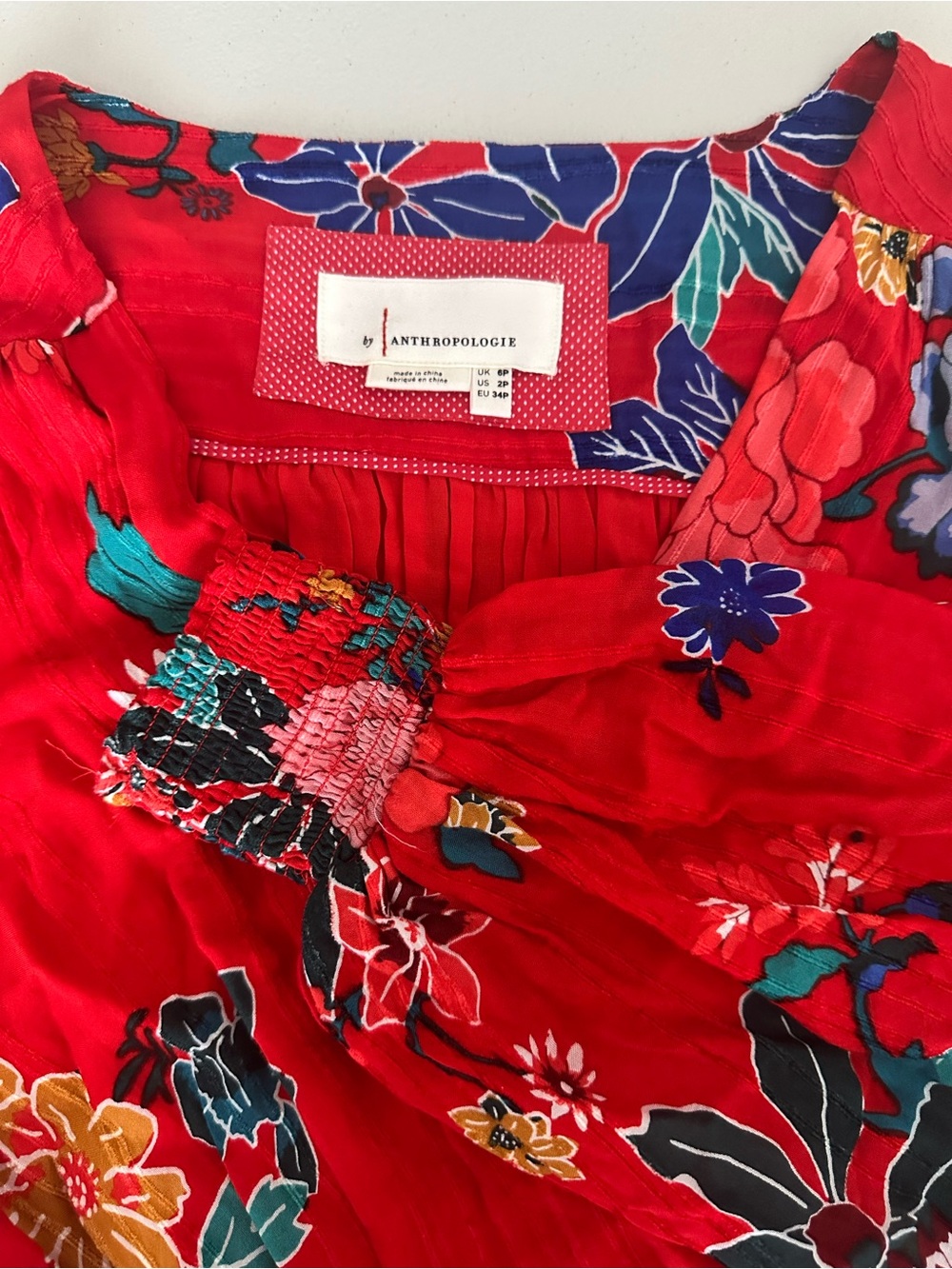 Anthropologie Women’s Boswell Textured Red Floral Wrap Midi Dress Size US 2P